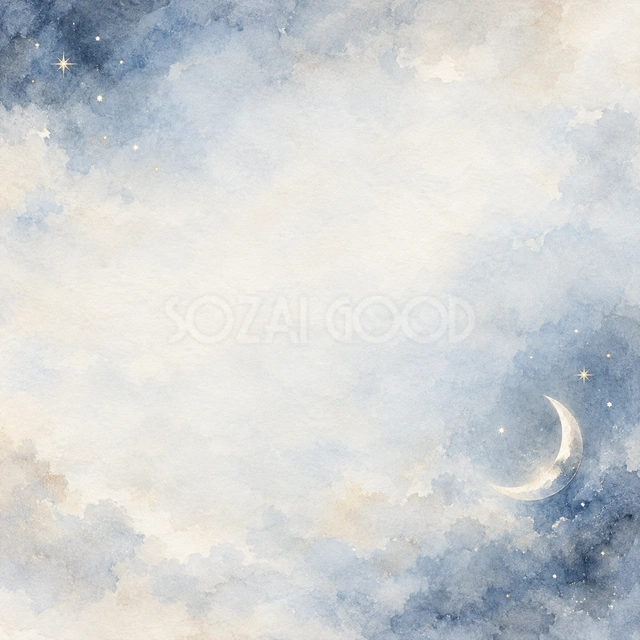 青灰色の月と白い星の正方形背景です