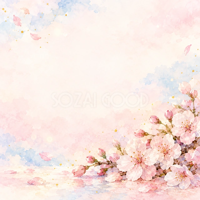桜の枝と淡い光の正方形背景です