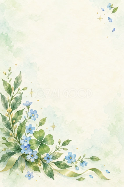 月桂樹と青い小花の縦長背景です