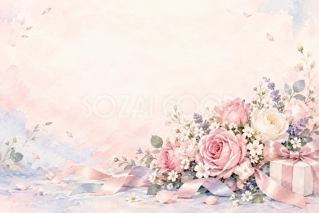 桃色と白の花束の横長背景です