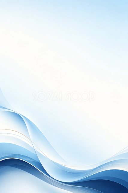 水色の曲線と白い余白の縦長背景です