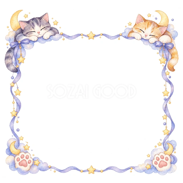 眠る猫と星・四隅からのぞく猫の猫フレームです