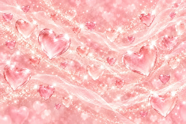 横に流れるハートの輝きのハート背景です