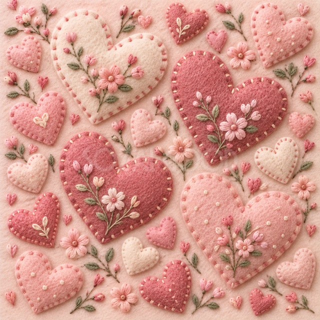 斜めに重なる花刺繍のハートのハート背景です