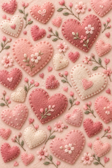 白い花を刺繍したハートのハート背景です