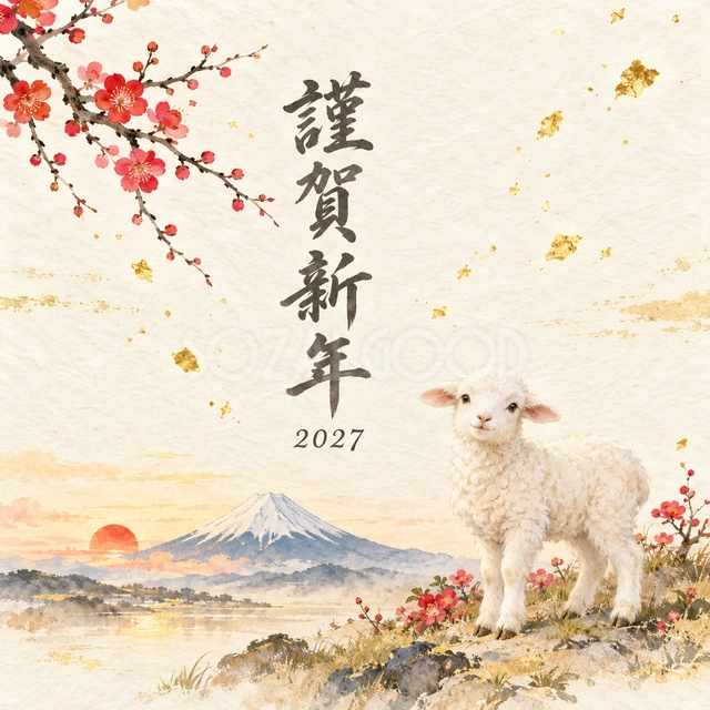 富士山と初日の出（文字あり）