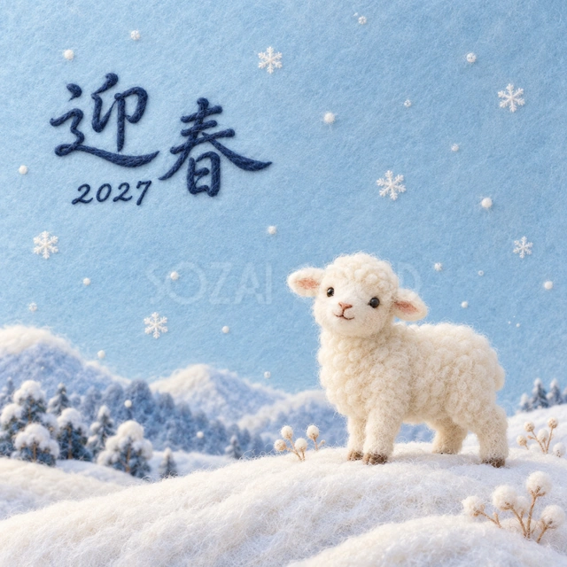 羊毛フェルトの雪野原（文字あり）