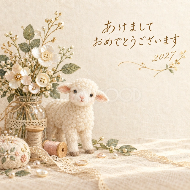 白いボタンの花（文字あり）
