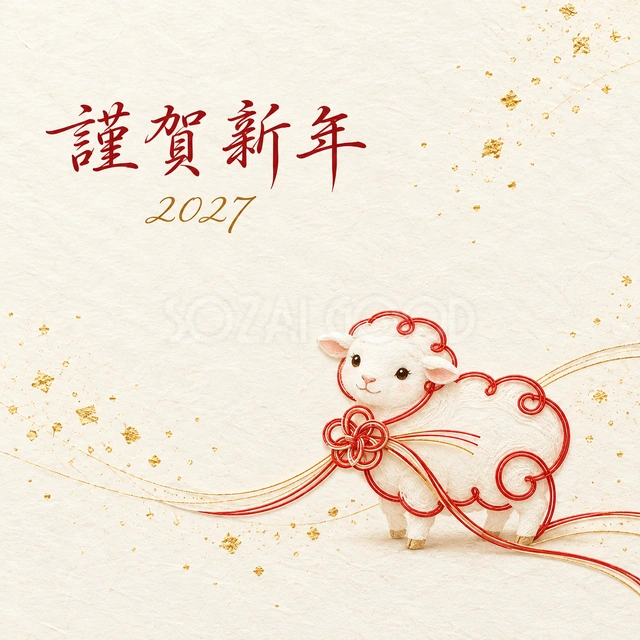 赤い水引の一筆羊（文字あり）