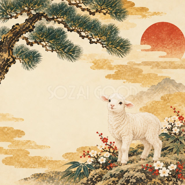 木版画の松と雲（文字なし）