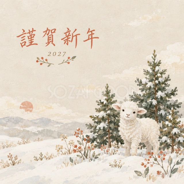 北欧の冬の森（文字あり）