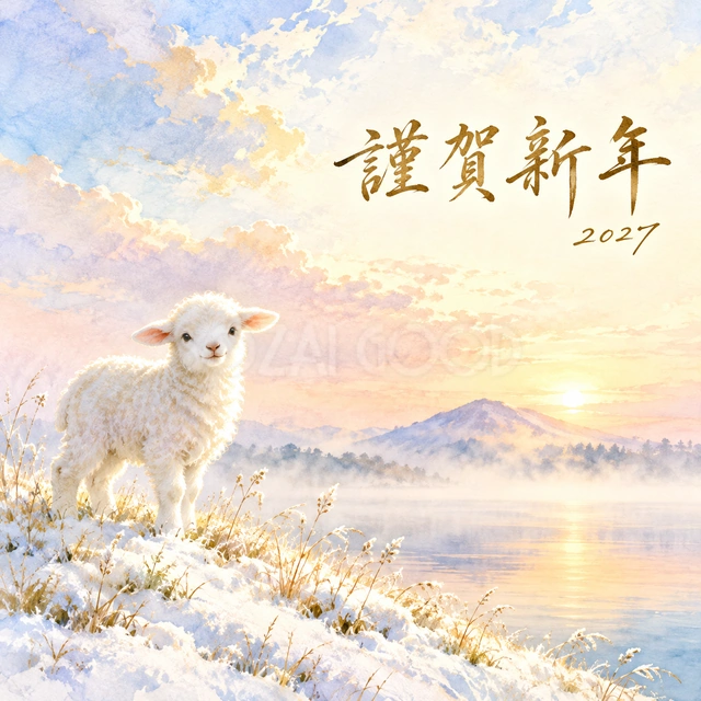 湖畔の朝霧（文字あり）