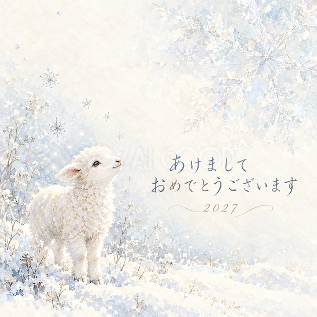 雪の結晶と羊（文字あり）