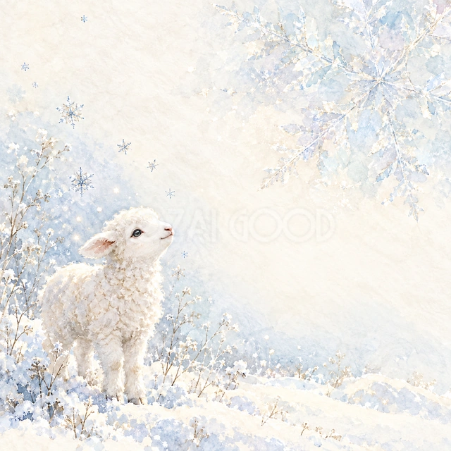 雪の結晶と羊（文字なし）