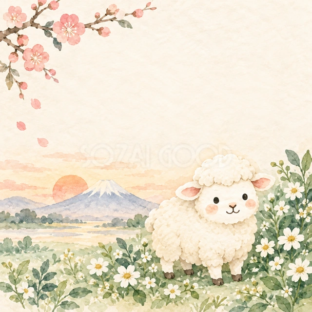 富士山と白い小花（文字なし）