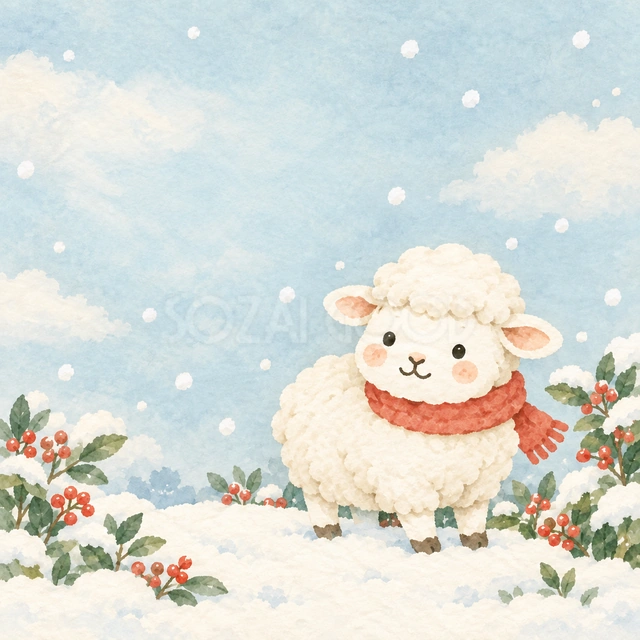 雪の朝の赤いマフラー（文字なし）