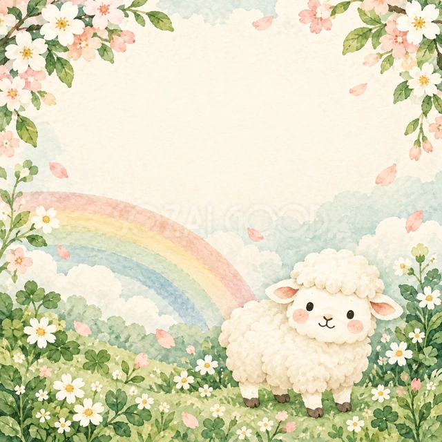 虹のふもとの羊（文字なし）
