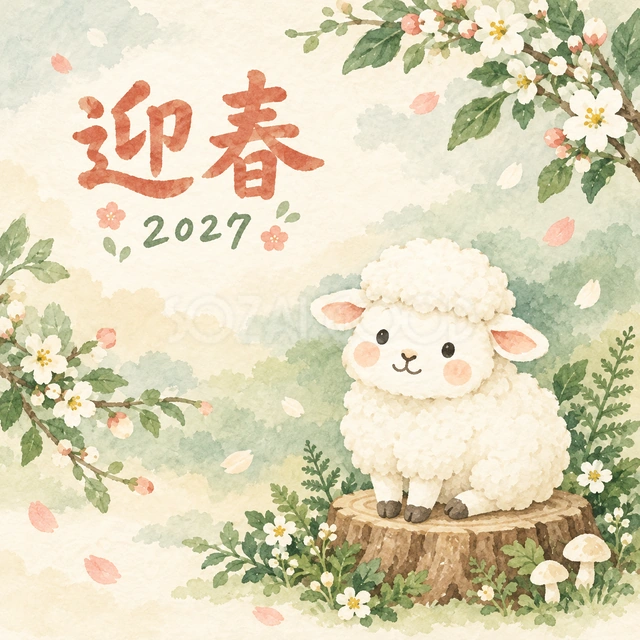 森の切り株でおすわり（文字あり）