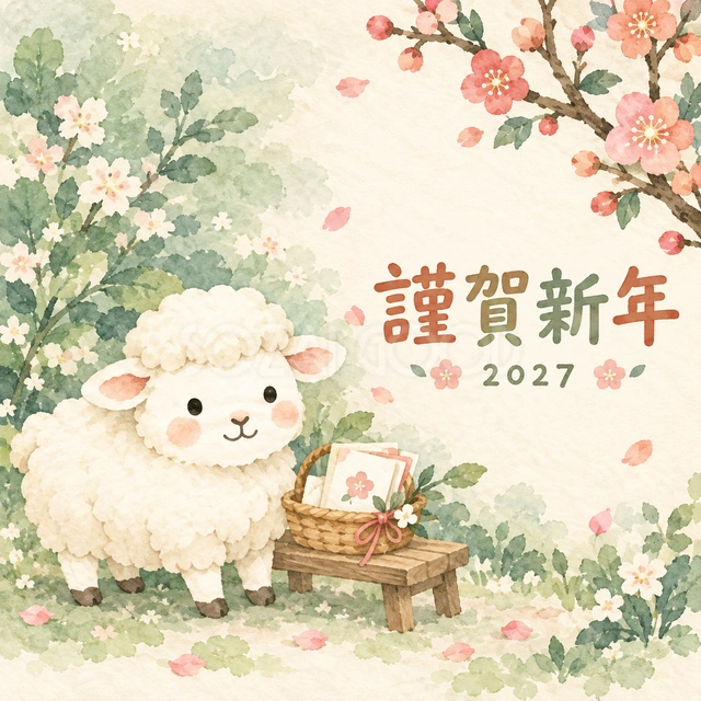 木のベンチの年賀便り（文字あり）