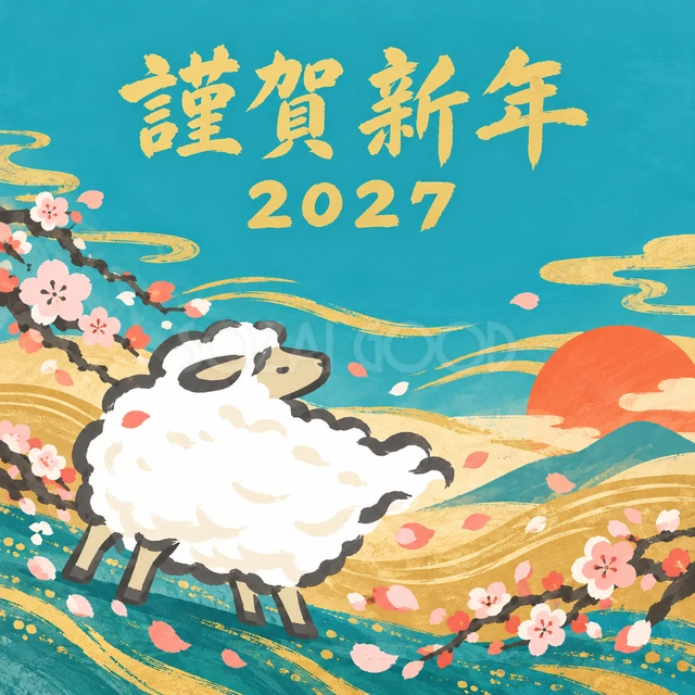 風になびく羊の毛（文字あり）