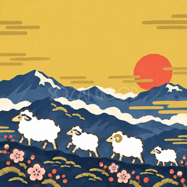 山並みと羊の行進（文字なし）