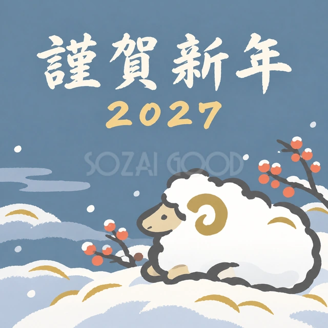 雪の小山でひと休み（文字あり）