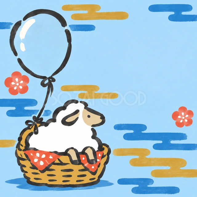 ふわふわ雲の気球（文字なし）