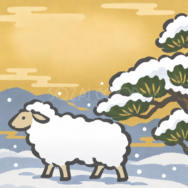 雪の松の下の横顔（文字なし）