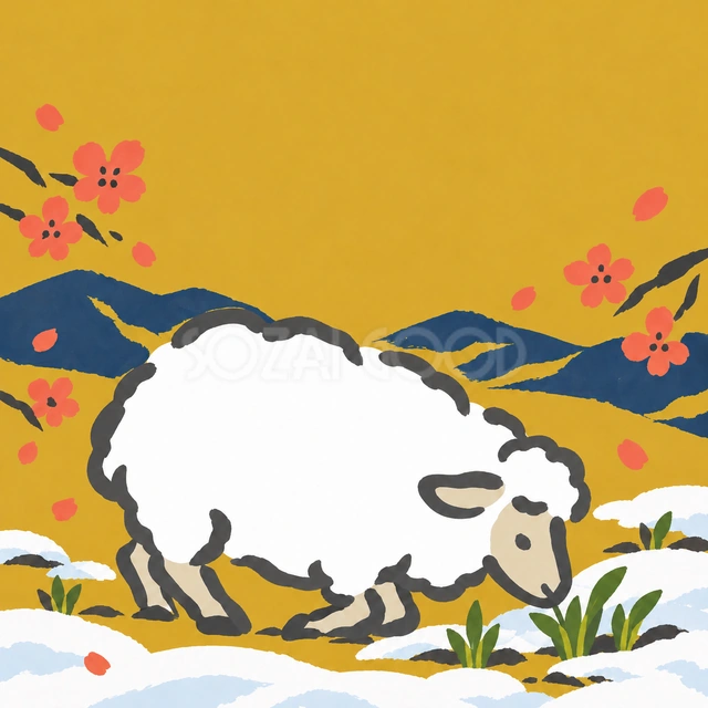 根雪からのぞく春草（文字なし）