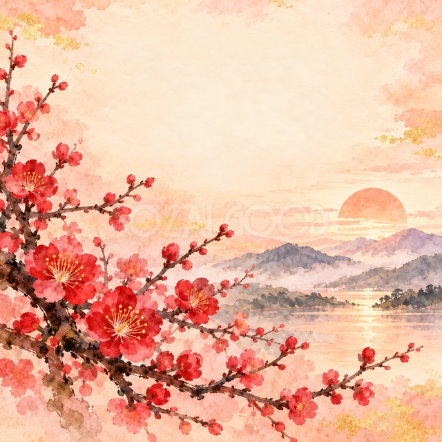 紅梅の枝（文字なし）