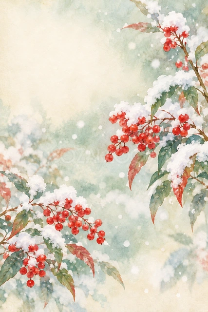 南天と雪（文字なし）