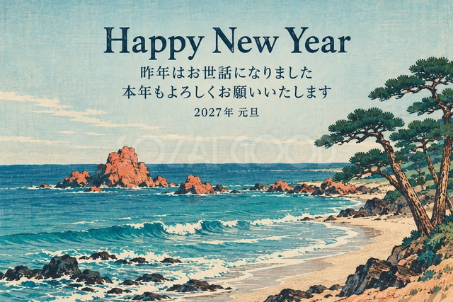 初春の海岸（文字あり）