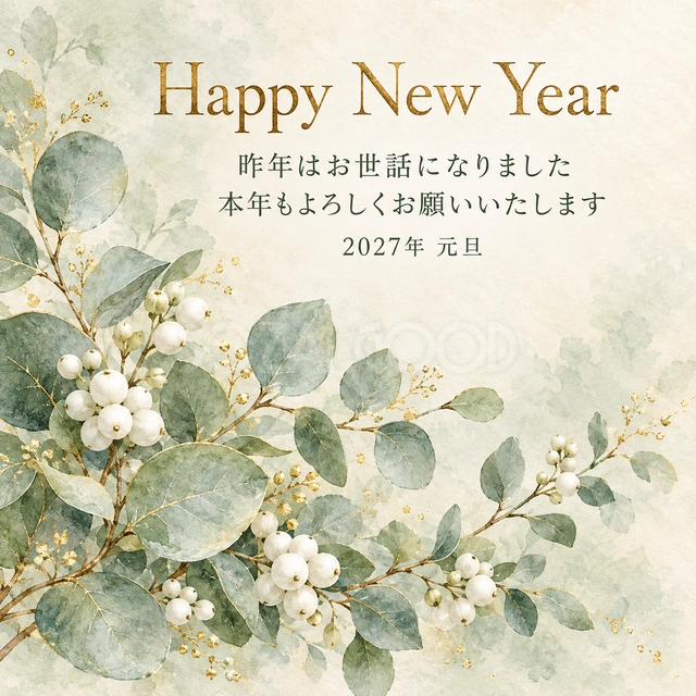 ユーカリと白い実（文字あり）