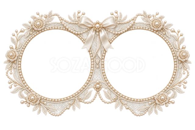 真珠とレースの結び飾り・重なる二つの写真窓