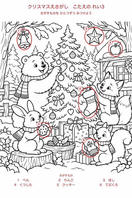 【答え3・確認用】森の動物のクリスマス会の答え