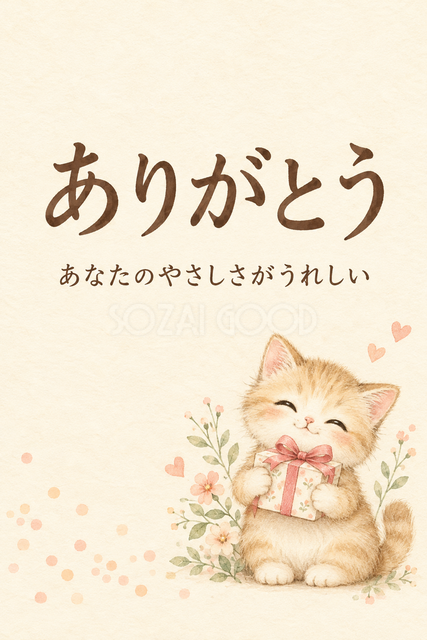 贈り物を抱える猫のお礼カード