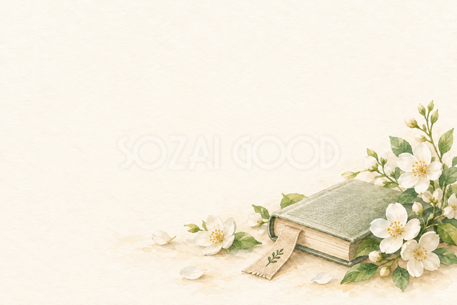 しおりと読書の花のお礼カード