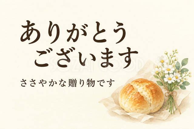 パンと小さな花のお礼カード