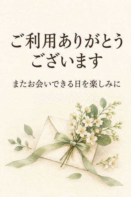白い花と小さな手紙のお礼カード