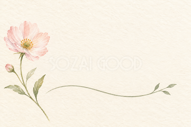 細い線と一輪の花のお礼カード