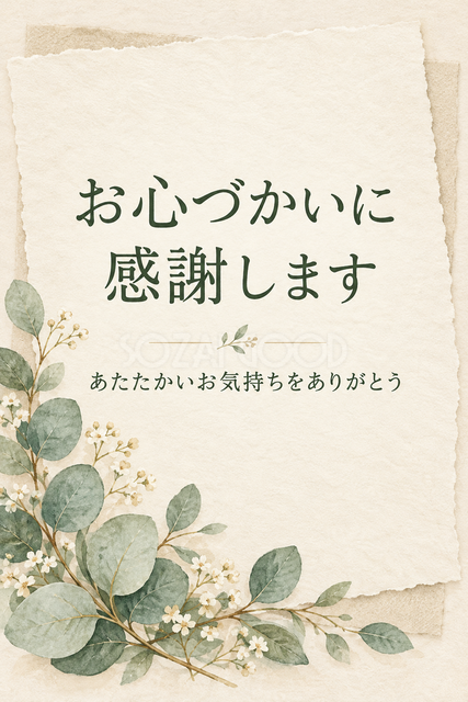 押し葉と紙の重なりのお礼カード