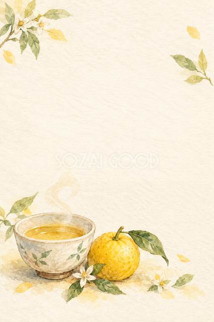 柚子茶と冬の葉のお礼カード