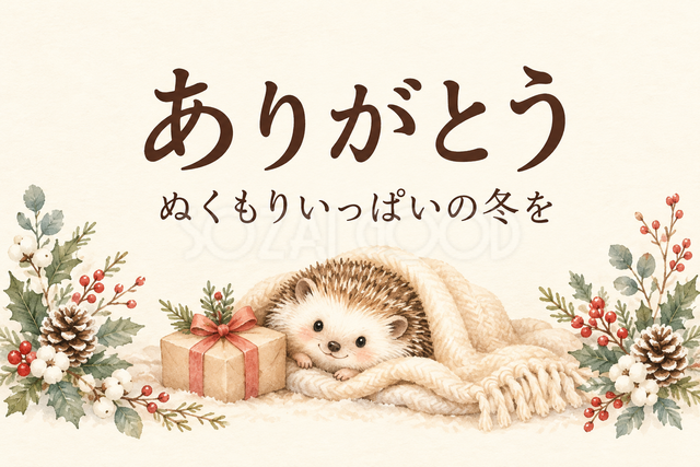 毛布とハリネズミのお礼カード