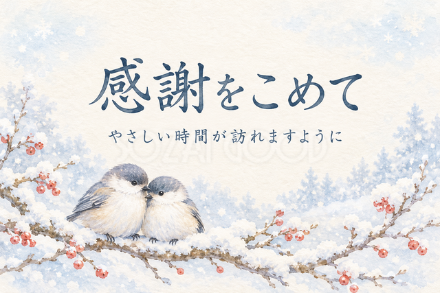 雪の枝と小鳥のお礼カード