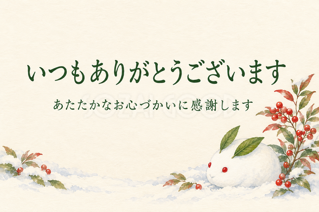 雪うさぎと南天のお礼カード
