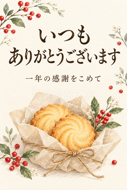 焼き菓子とリネンの包みのお礼カード