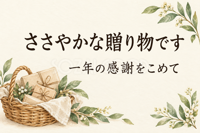 贈り物のかごと葉のお礼カード