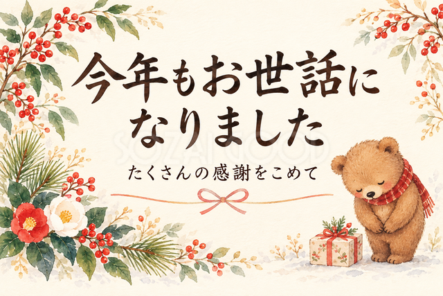 お辞儀をする小さなくまのお礼カード