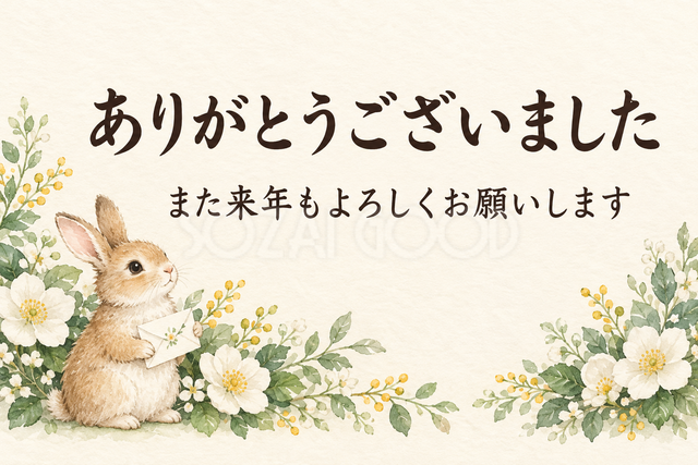 手紙を持つうさぎのお礼カード