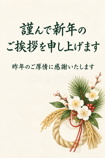 しめ縄と白い花のお礼カード